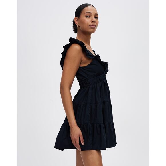 Abercrombie & Fitch Ruffle Flutter Sleeve Tiered Mini Dress Black Small - Picture 3 of 13